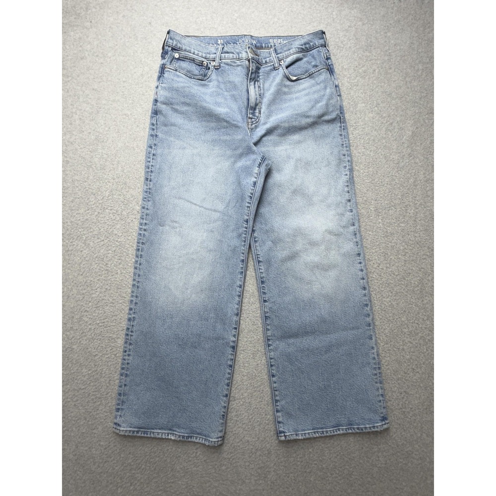 J.Crew 96 Slim Wide Jeans Womens 31 Blue Light Wash Stretch Denim RE-96-IDG